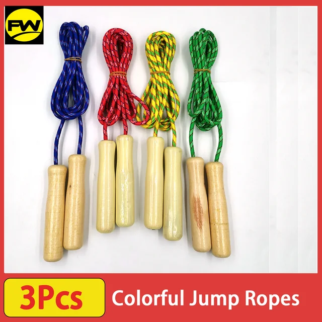 3Pcs Colorful Wooden Handle Jump Ropes, Suitable for Outdoor Sports, Leisure Training, Student Sports Equipment, Random Colors