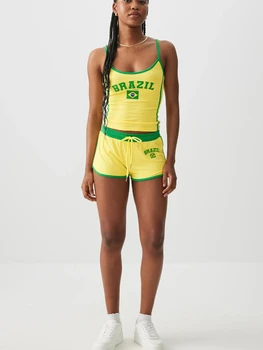 Y2K Brazil Flag 2-piece Women's Summer Italian Tank Top Drawstring Mini Shorts Sport Set Retro Sport Set 1