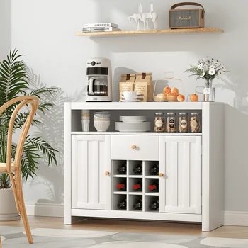 VOWNER Sideboard Buffet Cabinet with 1 Drawer and 2 Doors, Kitchen Storage Cabinet with Open Compartment & Wine Rack 7