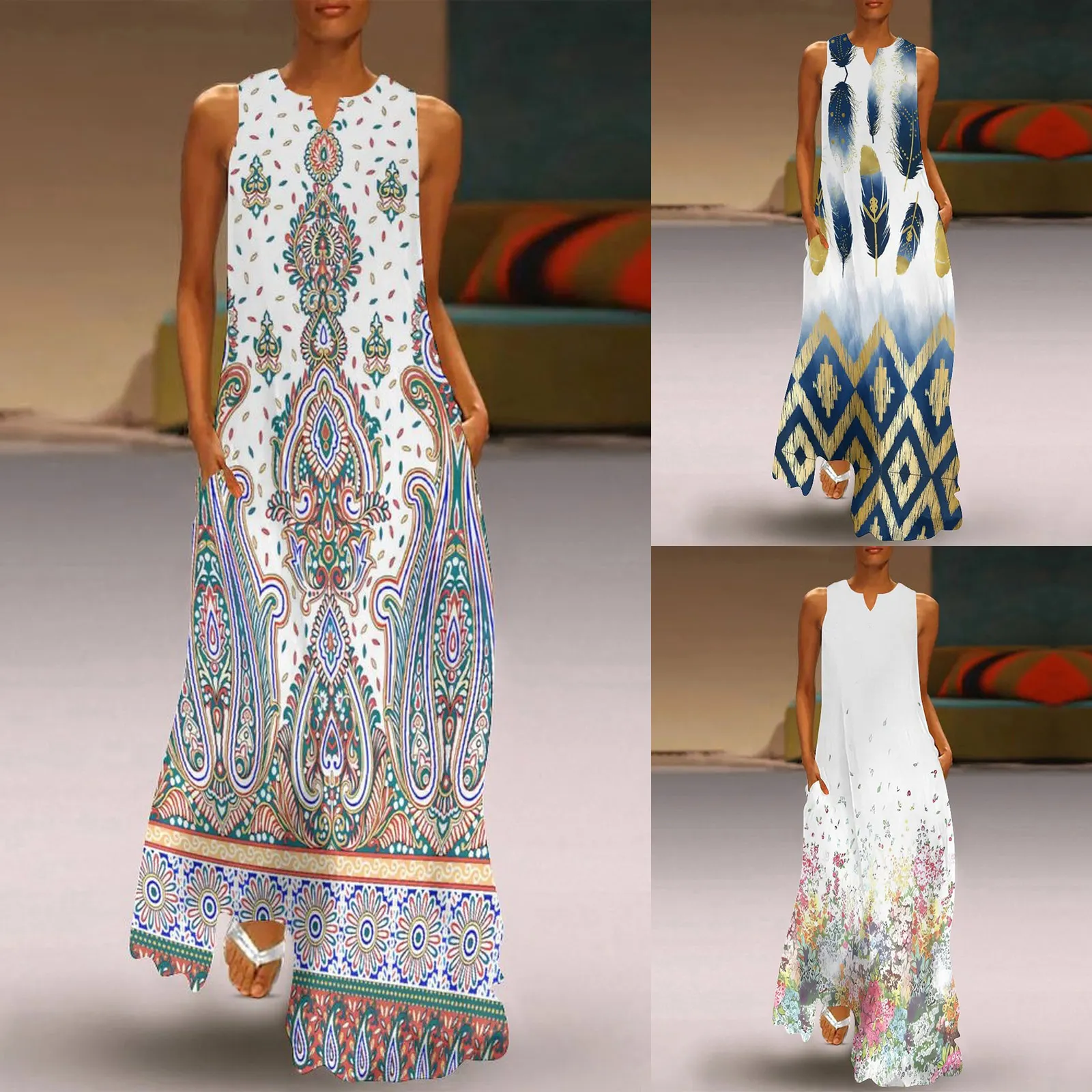 

Casual Maxi Dress For Women Summer Women Casual Loose Elegant Long Dress Sleeveless Split Beach Bodycon sweet Streetwear