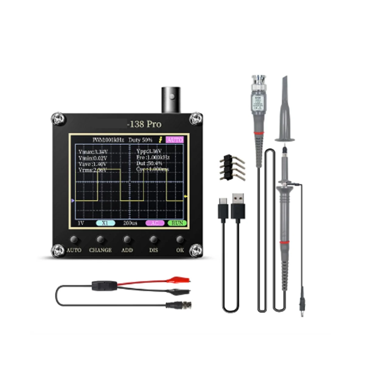 

138 PRO Handheld Digital Oscilloscope,200 MSa/S,KHz,Analog Bandwidth, Supports Auto,80 KHz PWM and Firmware Upgrades(B)