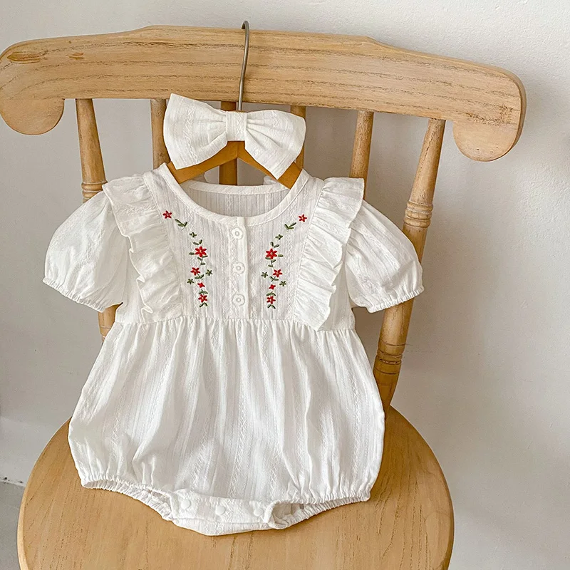 Summer Baby Girls One Piece Embroidery Bodysuit