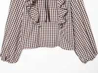 2025 Winter New Women's Casual Fashion Small Check Layered Decoration Shirt Round Neck Long Sleeve Loose Top - Image 4