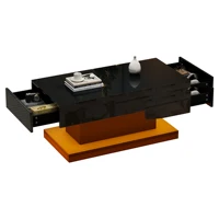 KOMHTOM Table basse noire avec 2 tiroirs et barre lumineuse LED table basse haute brillance 3