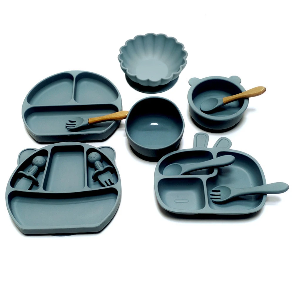 12pcs Baby dinner plate compartment plate suction cup all-in-one children's tableware dinner set