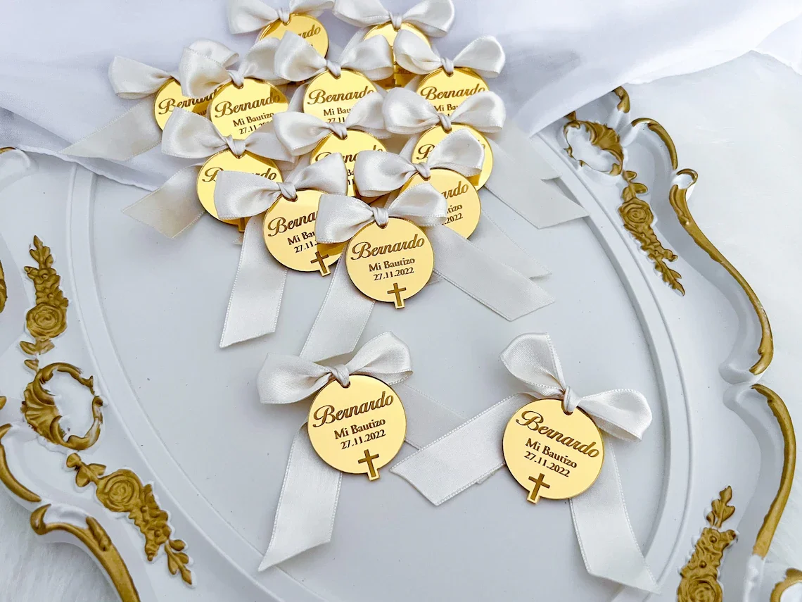 Makeup Mirror Personalized Tag Baptism Baby Show Grail Engraved Mirror Acrylic Round Circle Cross Name Decoration 20/50/100Pcs