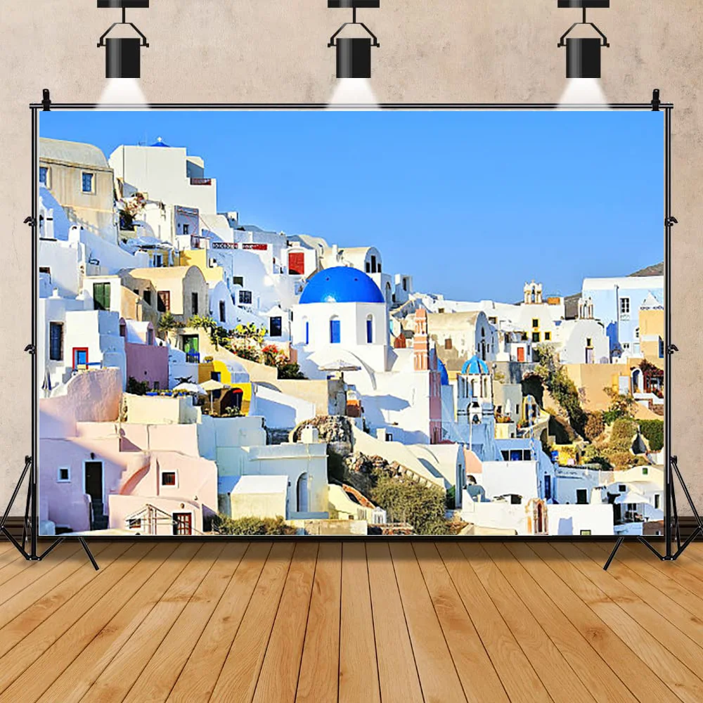 

SHUOZHIKE Architecture in Oia Town Greece Scenery of Santorini Island and White Architectural Photography Background XL-01