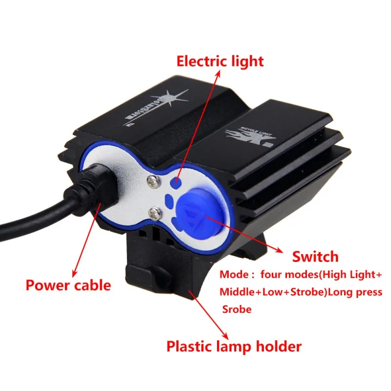 방수 USB 자전거 라이트 8000LM LED 전면 자전거 헤드라이트 사이클링용 듀얼 램프 배터리 없음