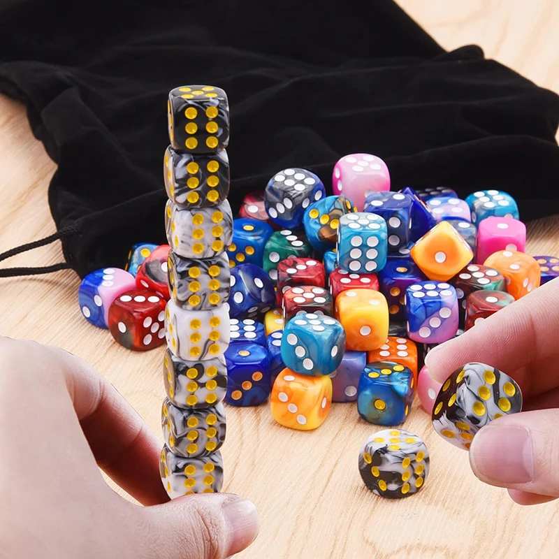 12mm Dice 6 Sided D6 Game Dice 100/50/30/10Pcs Random Colors Two Tone Round Corner Dices Teaching Math PRG Board Game Dice Set