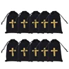 10Pcs Black Cross Pattern Bag with Drawstring Gift Packaging Fabric Pouch for Necklace Earrings Elegant Storage Pouches 3