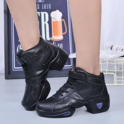 Women's Breathable Leather Dance Sneakers for Modern Jazz and Fitness (Black)