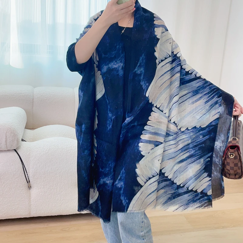 

Long Tassel Cashmere Luxury Designer Women Soft Scarf Neck Hair Accessories Large Pashmina Blue Scarves Shawls 200cm 100cm