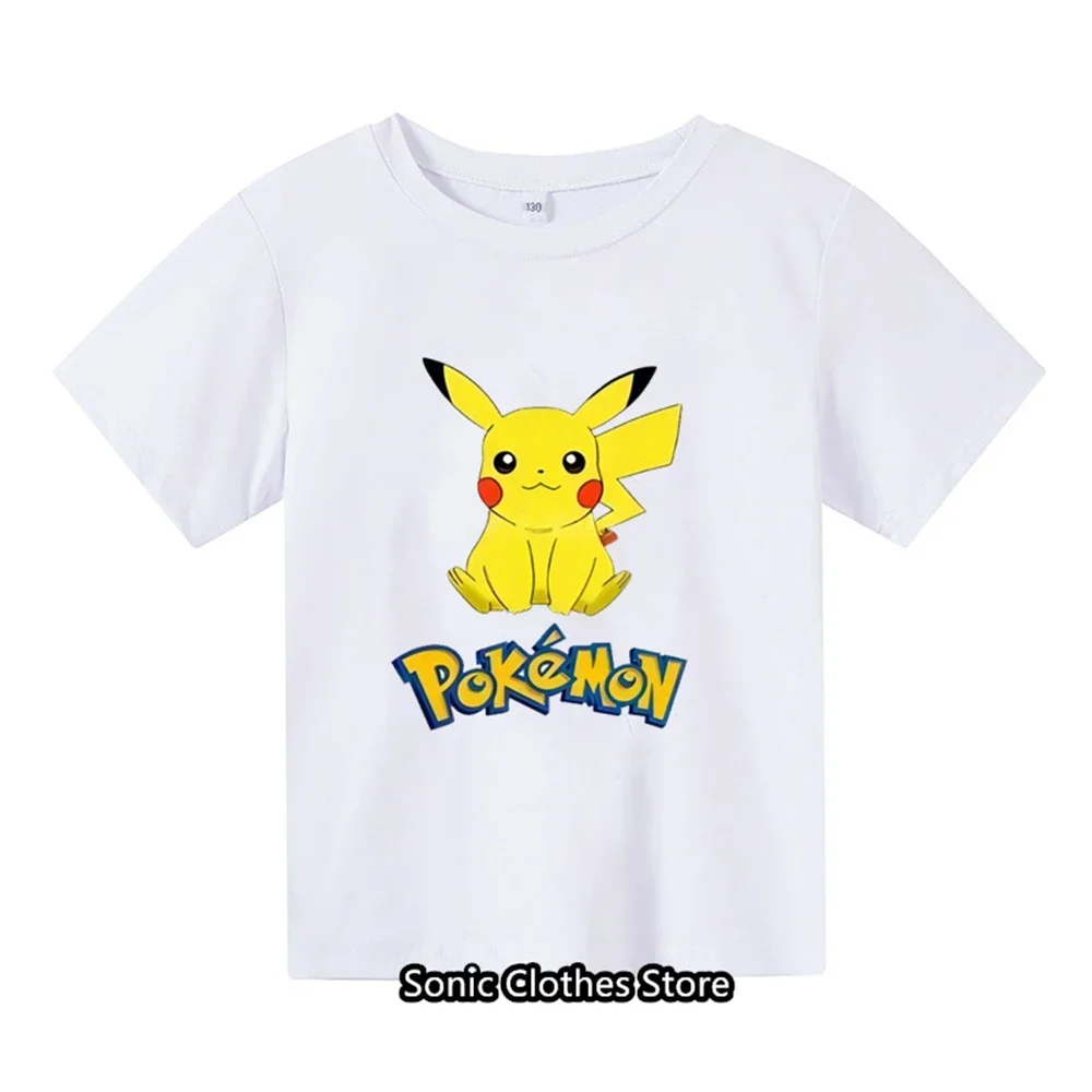 

2024 Kawaii Pokemon Tshirt Kids Pikachu Summer T-Shirt Boys Girls T-Shirt Children Anime Men Women Short-Sleeved Casual Tee