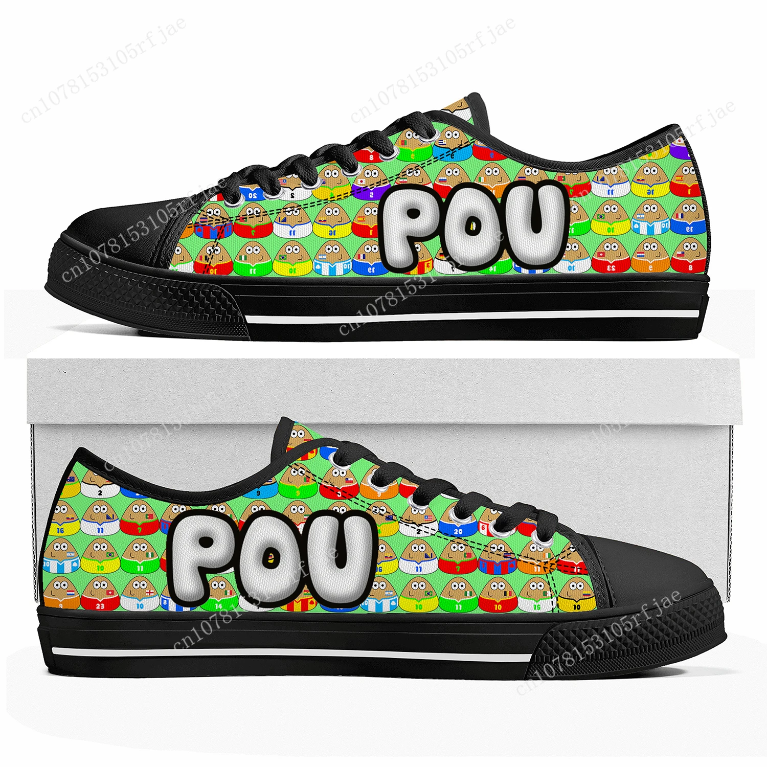 

Hot Cartoon Animation POU Custom Low Top Sneakers Game Womens Mens Teenager High Quality Shoes Casual Tailor Made Canvas Sneaker