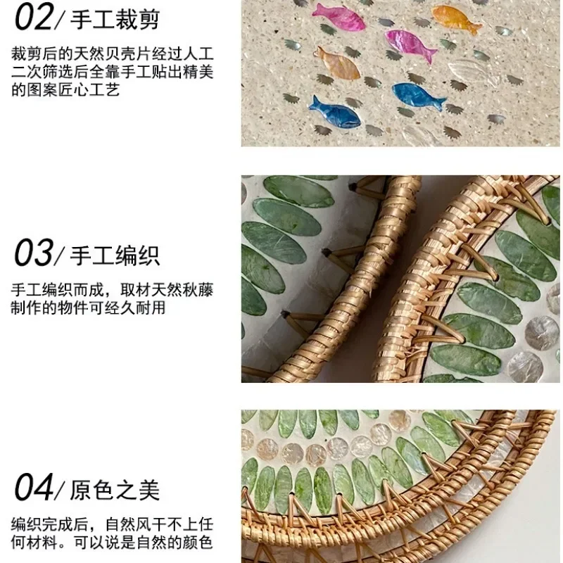 Korean Handmade Rattan Round Shell Tray Household Cake Bread Breakfast Basket Snacks Dried Fruit Plate Home Decoration Ornaments 6