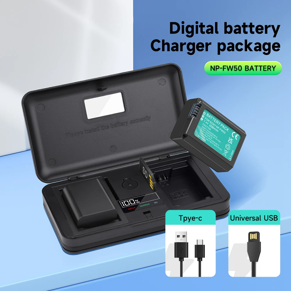 PALO NP-FW50 NP FW50 LCD Display Li-ion Battery Charger 2-Slot for Sony A6000 A6400 A6300 A6500 A7 A7II A7RII A7SII A7S A7S2 A7R