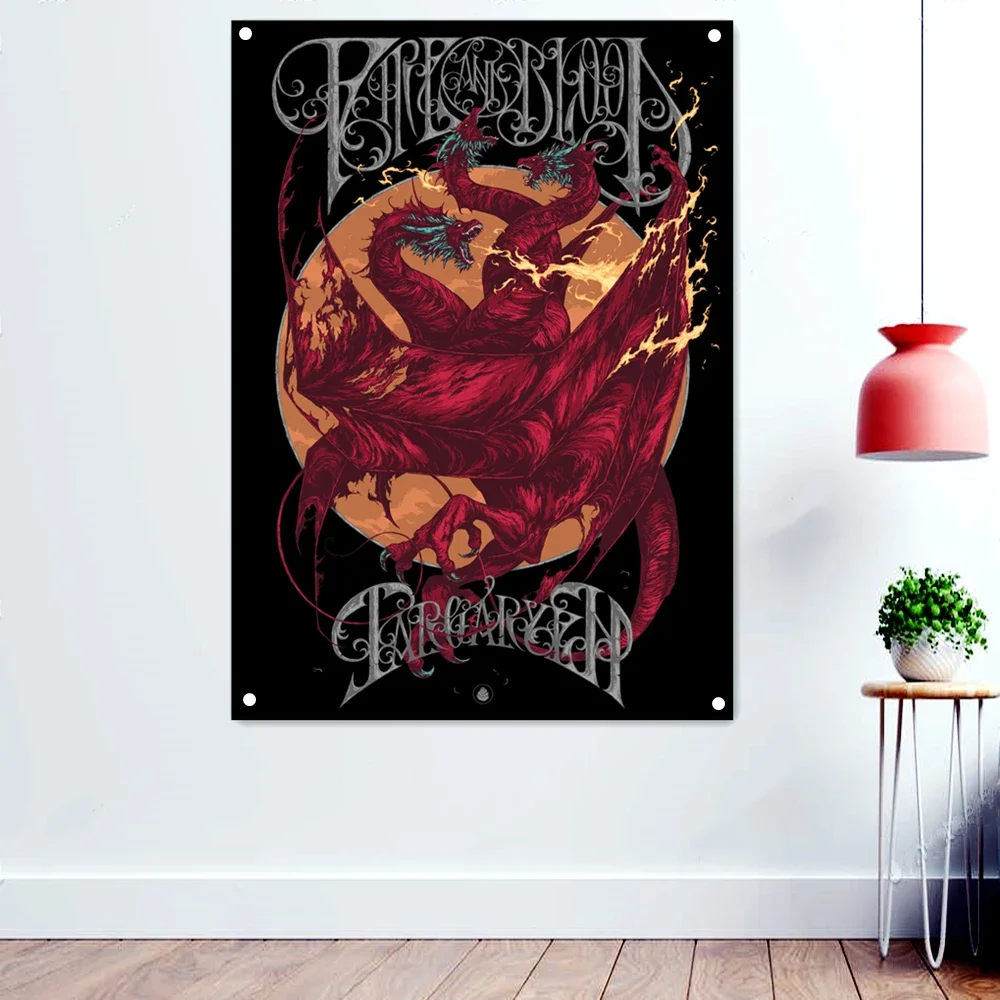 

Evil Dragon Dark Metal Band Artwork Banners Wall Sticker Scary Bloody Skull Wallpaper Canvas Painting Rock Music Flags Posters