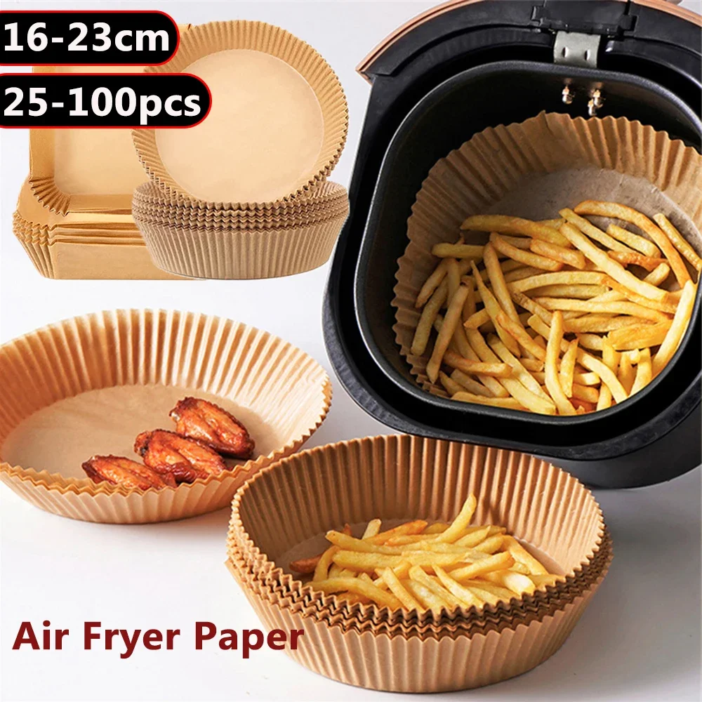

25-100pcs Air Fryer Paper Special Papers Kitchen Accesories Disposable Baking Oil-proof Paper Non-Stick Round/Square Baking Mats