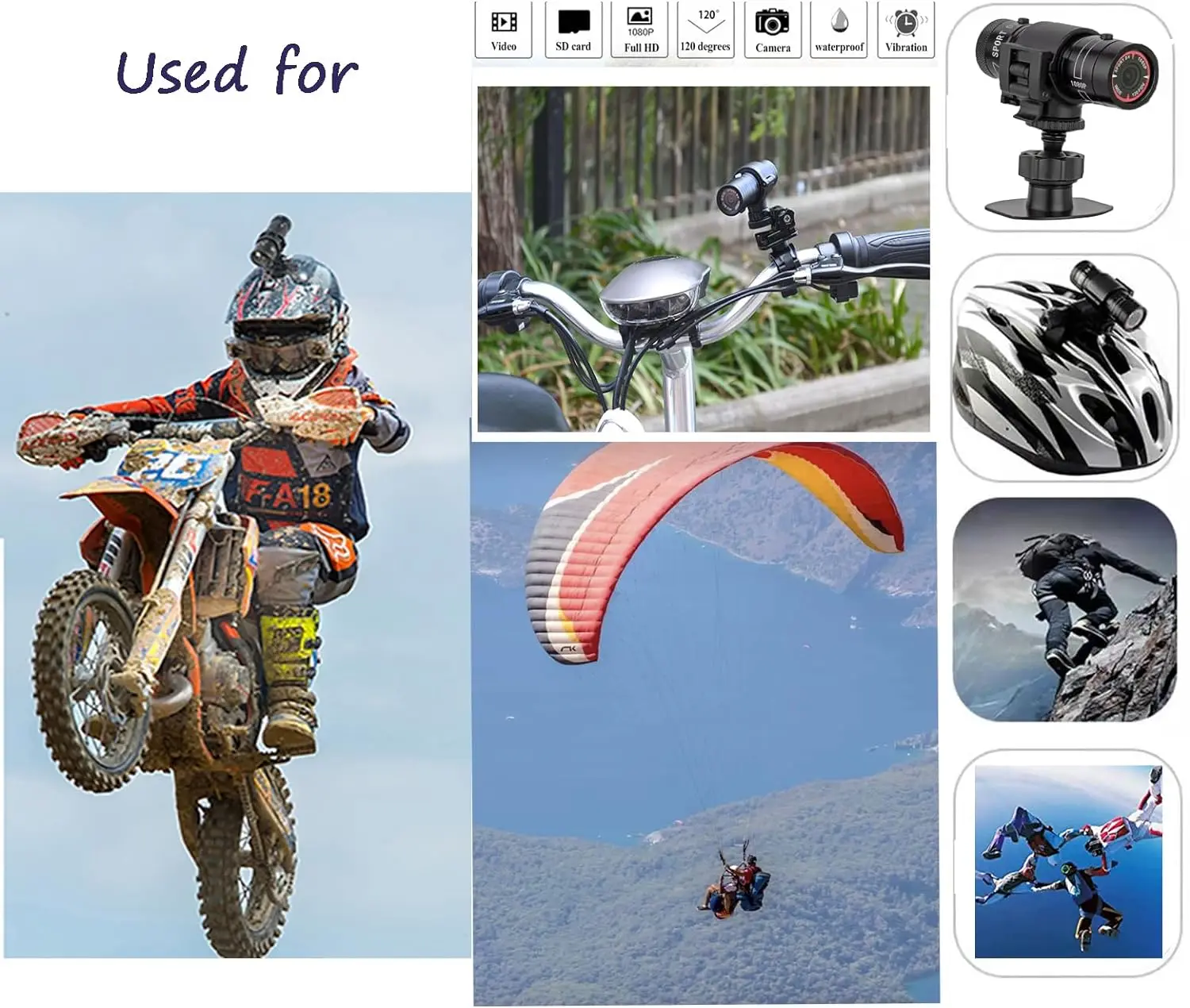 야외 액션 카메라 산악 자전거 오토바이 헬멧 카메라 미니 카메라 스포츠 DV 비디오 레코더 액션 캠 총 마운트