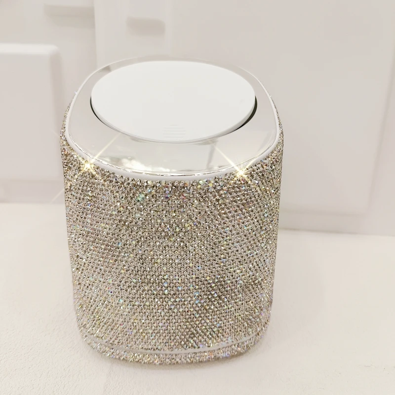 

Multi-Functional Rhinestone Trash Can Household Sundries Storage Bucket Diamond Press-type Barrel for Living Room and Office
