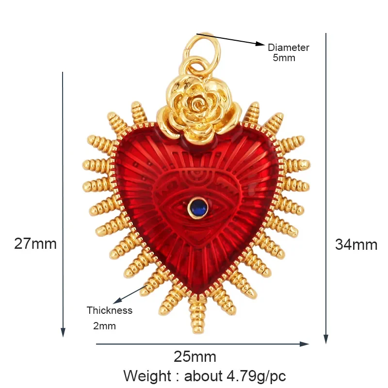 Beebeecraft 6-Piece Mexican Heart Charms - 18K Gold Plated Brass With Cubic Zirconia & Enamel