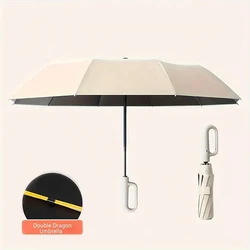 Enhanced UV Protection Folding Umbrella with Stylish Design and Loop Buckle - Iron (Beige)