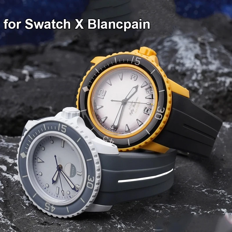 

22mm Rubber Strap for Swatch X Blancpain Five Oceans Series Men Women Waterproof TPU Curved End for Fifty Fathoms Watch Band