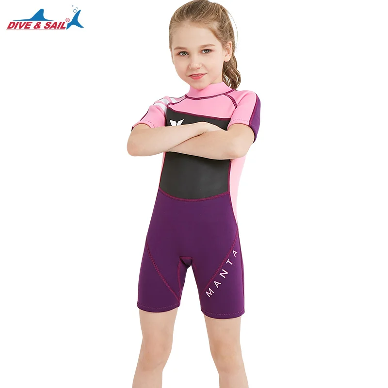 

Scuba Wetsuit Girls 2.5mm Short Sleeve Skin Diving Swimwear Winter Swimming Surf Snorkeling Warm Swimsuit