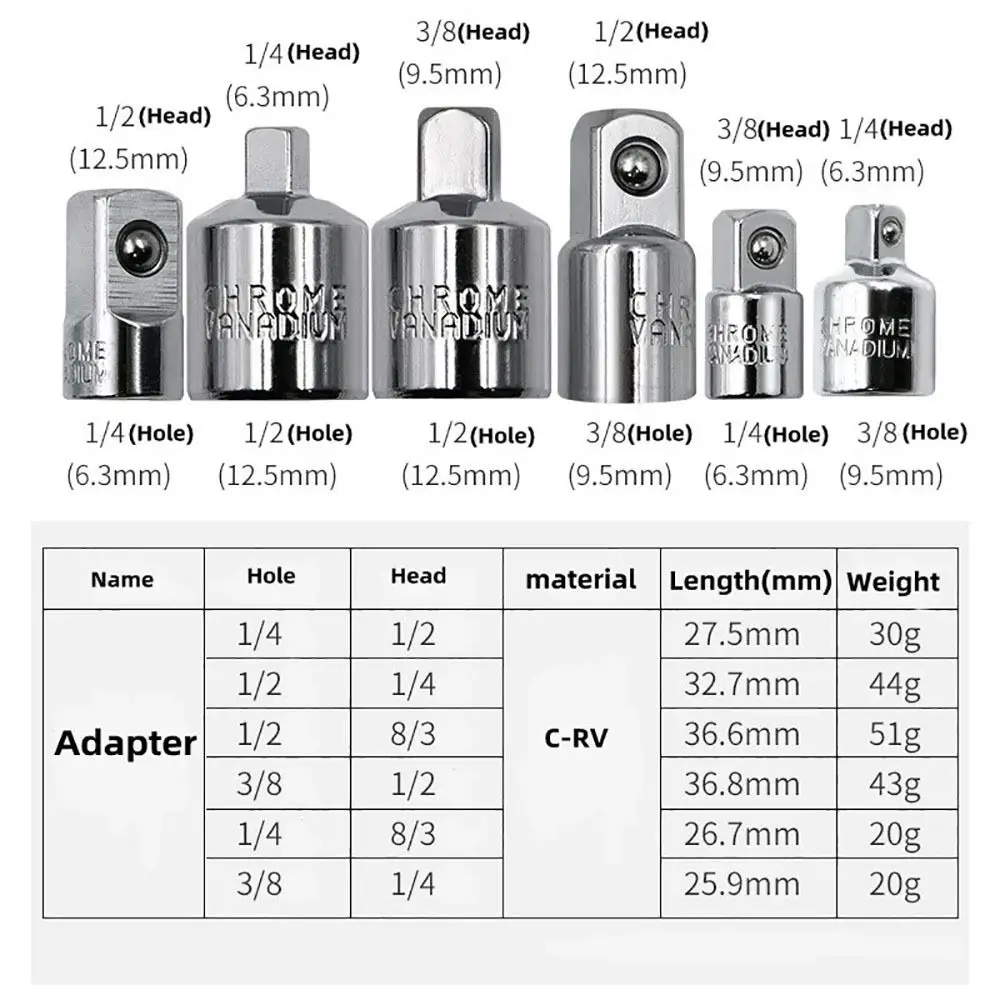 Steel Socket Adapter 1/4 3/8 1/2 Inch for Mechanics and DIY