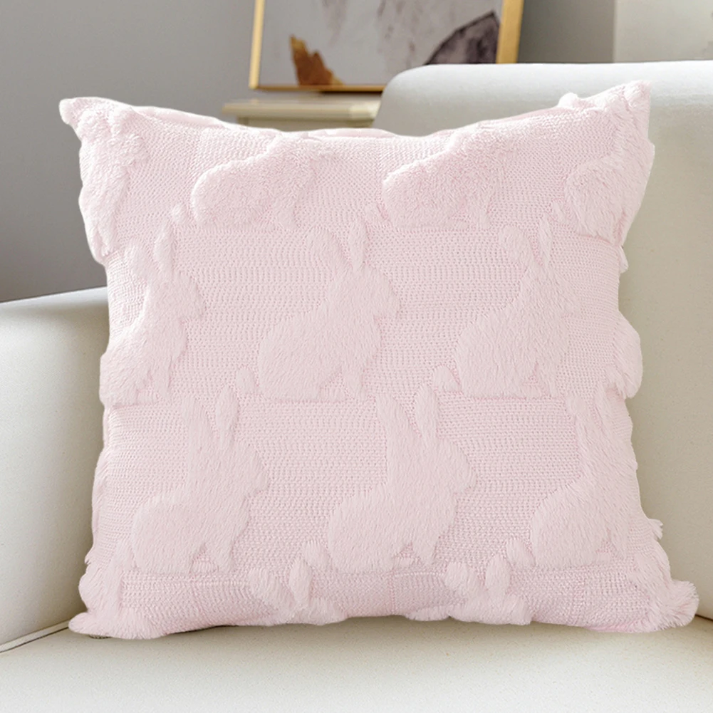 Easter Rabbits Throw Pillow Cover 45x45cm Bunny Soft Cushion Case Bunny Faux Fur Pillow Case for Living Room Bedroom