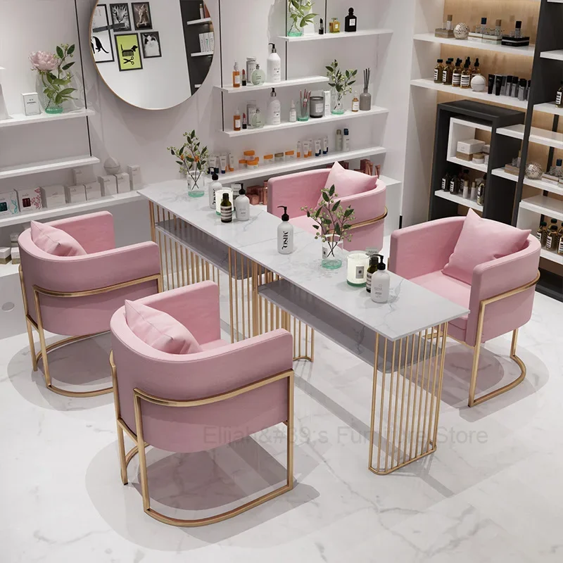 Exquisite BeautyManicure Desk Simple Marble Modern Pink Nail Tables Design Grey Nagel Tafel Beauty Salon Furniture HD50ZJ net celebrity nail table and chair set marble simple modern single double nail table nail table sofa table chair
