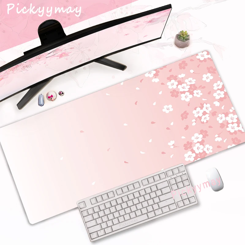 rosa cerejeira flores mousepad casa mesa de computador grande computador mouse almofada arte sakura teclado mause tapete de mesa acessórios do escritório