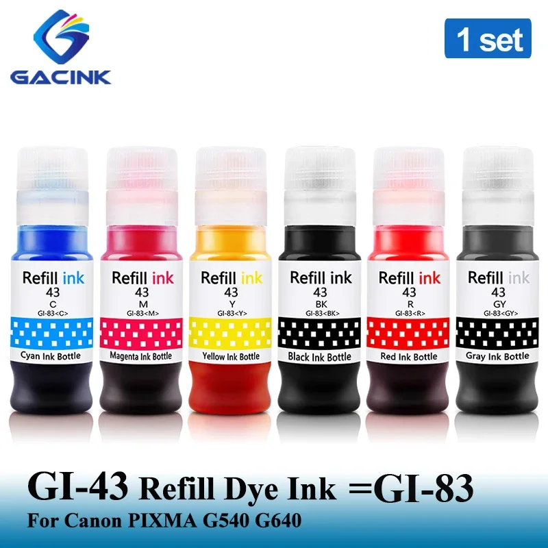 Gacink-água à Base de Recarga Dye Ink Garrafa Compatível com Canon Pixma G540 G640 Alta Qualidade Cores Gi43 Gi43 gi 83