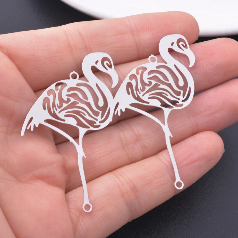 10pcs 49*30mm 황동 동물 플라밍고 커넥터 매력 로듐 도금 펜던트 DIY 쥬얼리 교수형 액세서리