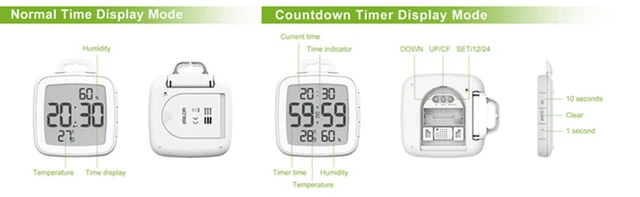 ALLOMN Badezimmer Uhr, LCD Digital Dusche Wecker wasserdichte  Berührungssteuerung ℃ / ℉ Temperatur Luftfeuchtigkeit, Countdown Timer, 3