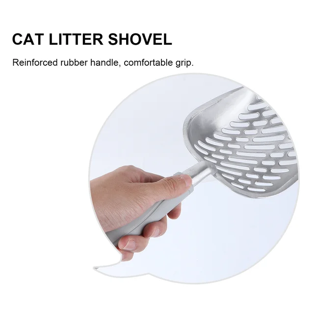 Cat Litter Scoop Grey Heavy Duty Metal Long Handle Pet Scooper High Efficiency Sifting Shovel Comfortable Hold No Rust 5
