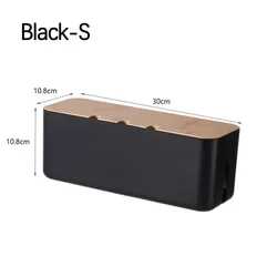 Bamboo Cable Management and Organizer Box (Black - S)
