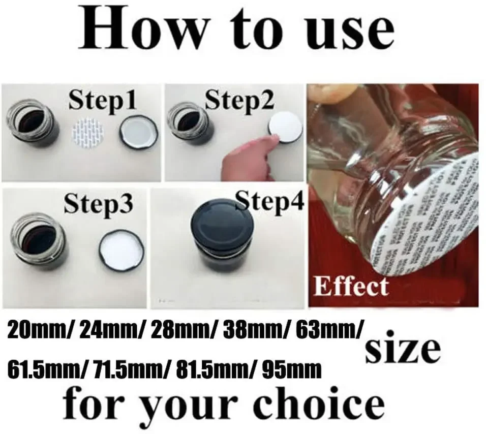300Pcs 20mm-101mm Self-adhesive Foam Pressure Sensitive Seal Cap Lining Tamper Resistant Seals Liner For Cosmetic Jar Bottle Pot