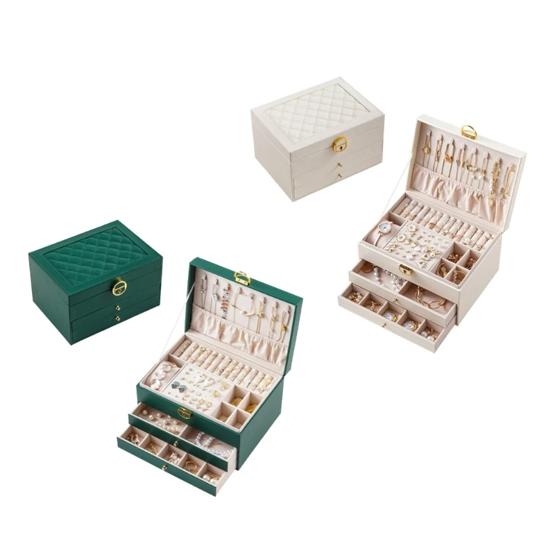 Waterproof Leather Three Layer Jewelry Box Women Removable Cosmetics Storage Cases for Rings Necklace Earrings Dropship 100pcs paper display cards for bracelet earrings necklace jewelry hanger holder dropship