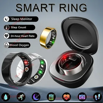 New R09 Smart Ring Men Women with Charging Case,Heart Rate Blood Oxygen,Skin Temperature Monitor,5ATM Waterproof For Android IOS 1