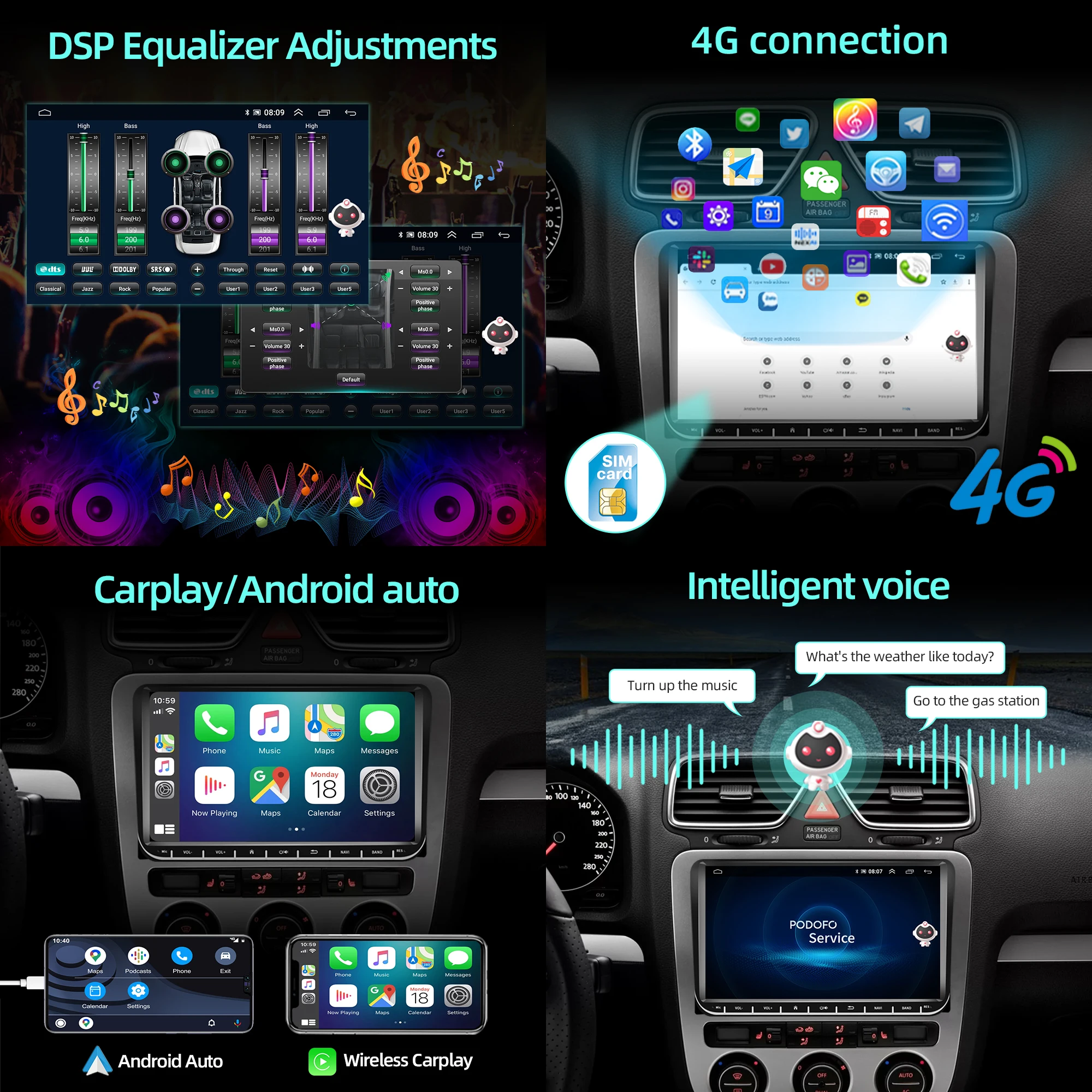 Camecho 9 pulgadas Radio de coche Android Auto Carplay para VW Volkswagen Golf 5 6 Touran Passat B6 Polo Jetta GPS WiFi reproductor Multimedia 4
