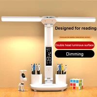LED Desk Lamp with Calendar Temperature Clock Night Light USB Rechargeable Wireless Table Lamp Touch Control Camping Light 1