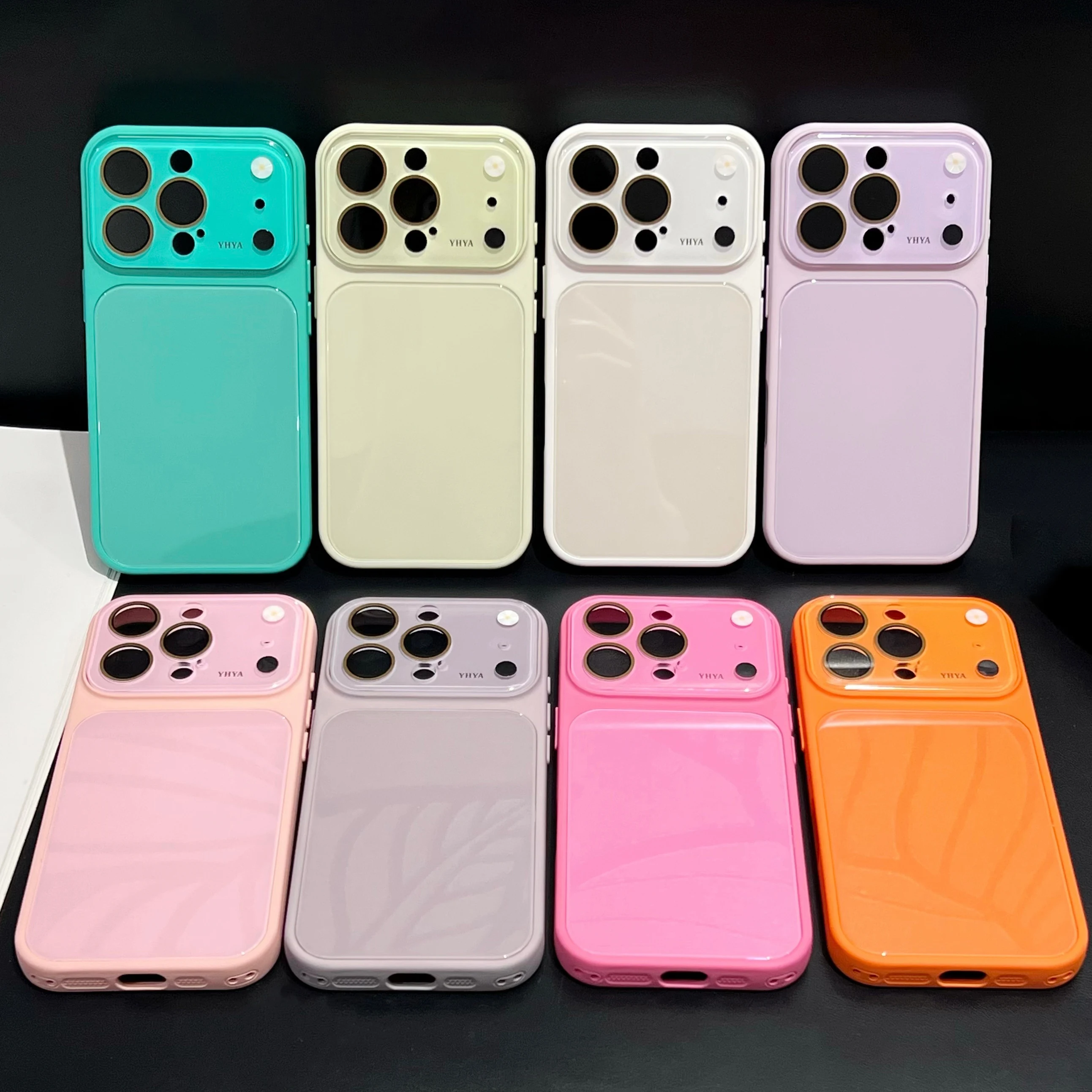 Luxury Candy Color Shockproof Glossy Glass Phone Case with Camera Protection