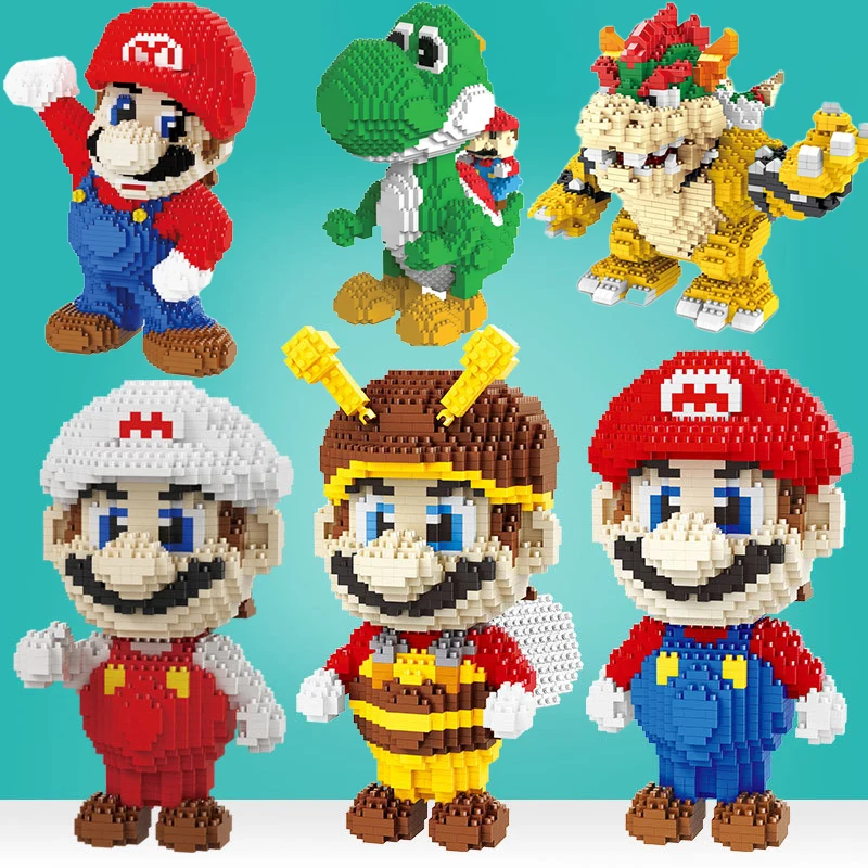 

Anime Mario Building Blocks Figures Luigi Yoshi Cartoon Mini Small Particles Assembled Block Model Dolls Toys Children Gifts 4.9