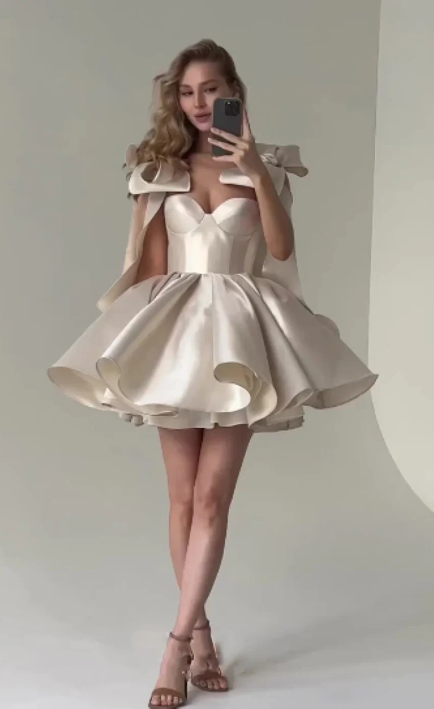 Othray Celebrate Dresses for Girls Affair Mini Prom Dresses Sweetheart Stain Lace Up Party Ball Gowns with Bow Cocktail