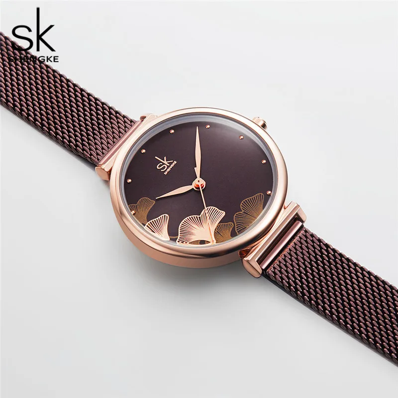 Shengke Watch For Women Creative Brown Mesh Band Women Watch Japanese Quartz Reloj Mujer Fashion Designer Serise Montre Femme images - 6