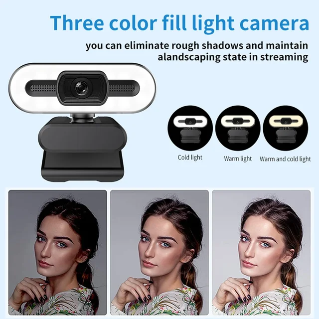 Portable Full HD 1080P 2K 4K Webcam PC Latops Auto Focus Fill Light Web Camera With Microphone for Network Live Conference 3