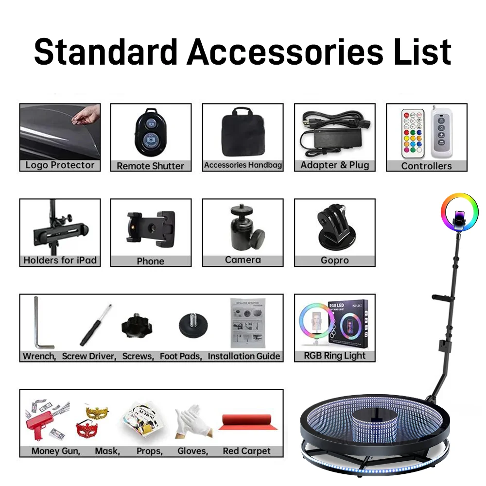 INFINITY 360 Photo Booth Tempered Glass LED | Automatic 360 Platform |  Flight Case Included