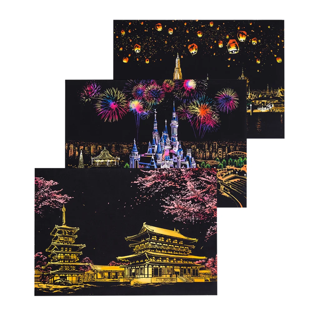 

3 Pcs The Amazing Night Scratch Picture View Paper Painting Security + Sightseeing