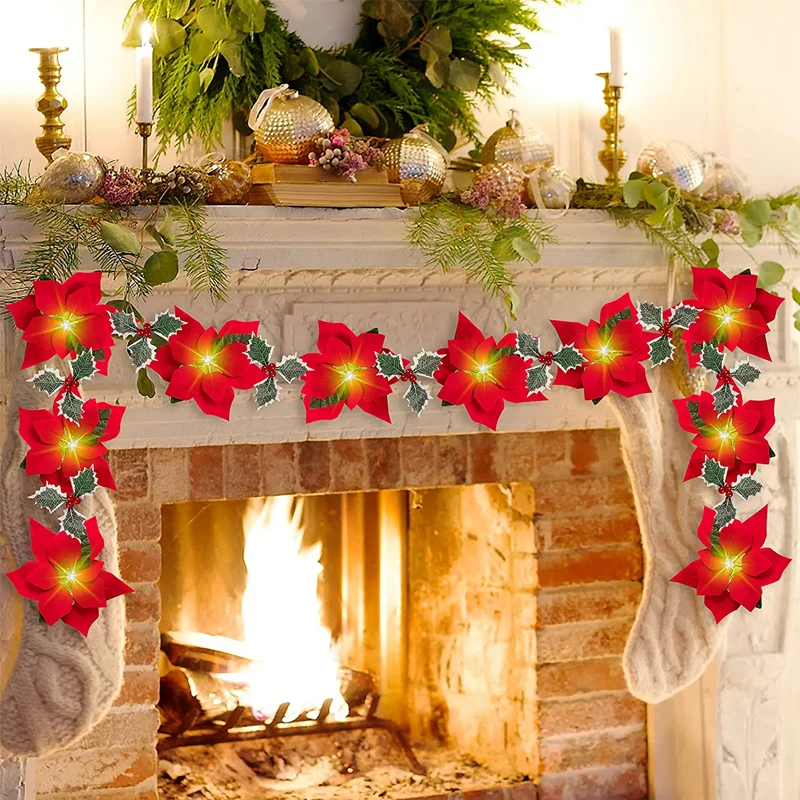 20 fiori artificiali di Natale con clip, decorazioni natalizie, pendenti di fiori artificiali con ghirlanda di albero di Natale scintillante